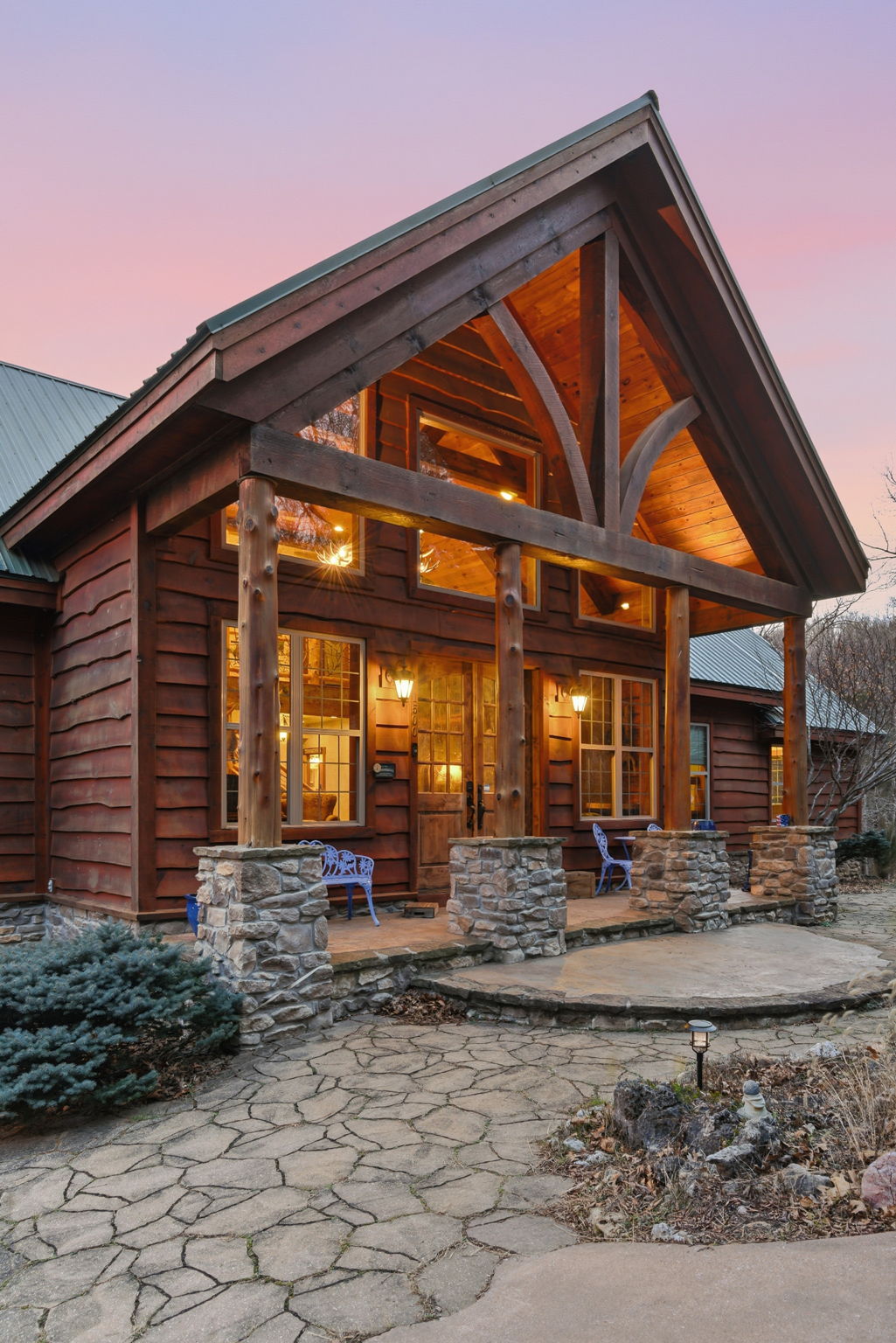 Front porch with stone columns